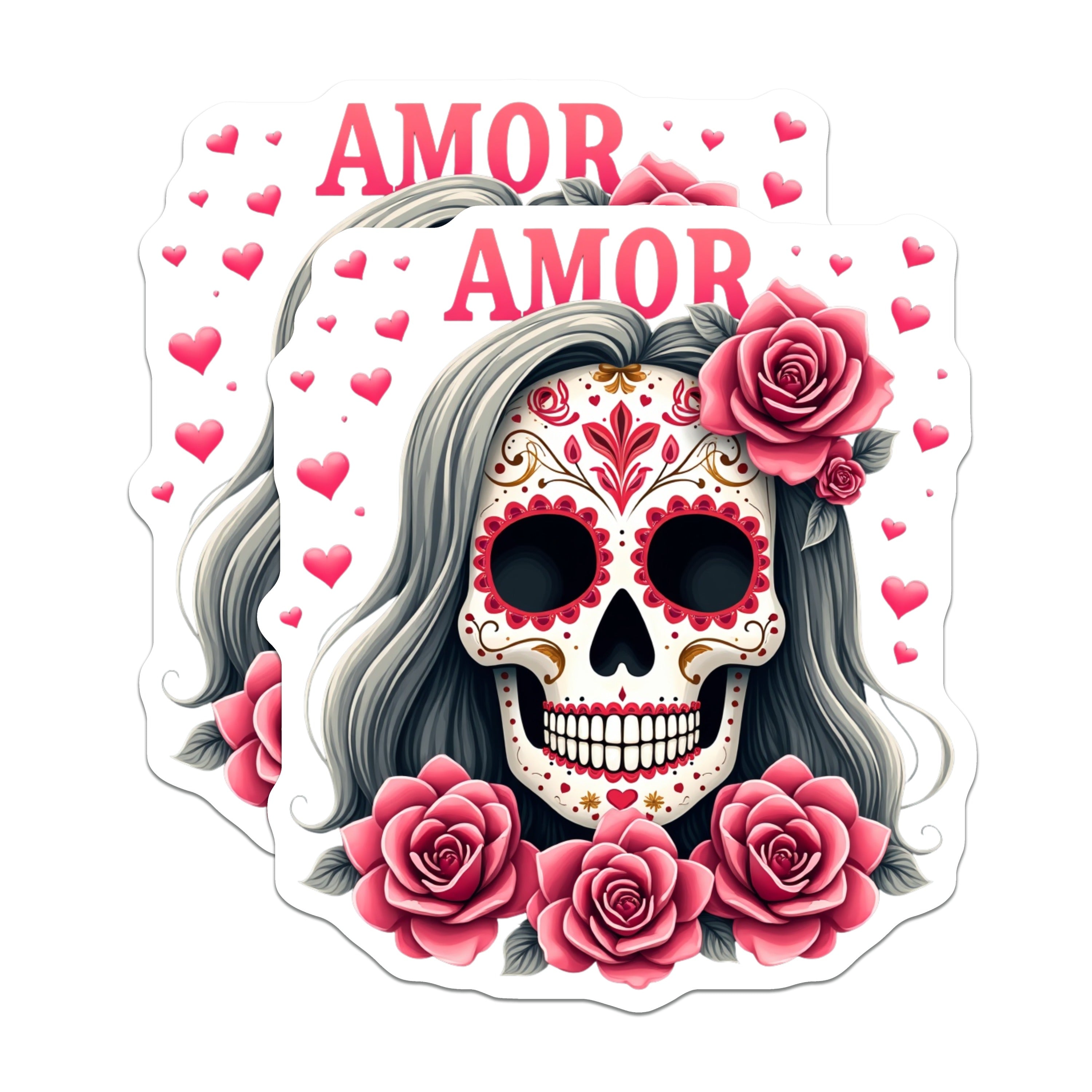 (2 Pack) Day of the Dead Magnets - Sugar Skull Calavera Art - Romantic Floral Design - Amor Love Skeleton Decor - 5 Inches On Longest Side - Thick Durable Magnet - Made in USA - MAG38437