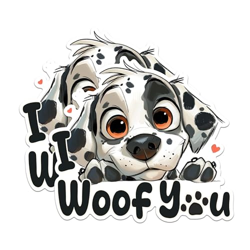 (2 Packs) I Woof You Dalmatian Stickers - Dalmatian Dog Breed Decals - 5 Inches On Longest Side - Premium Vinyl Decal - Sticks to Any Smooth Flat Surface - Made in USA - BMCS2369