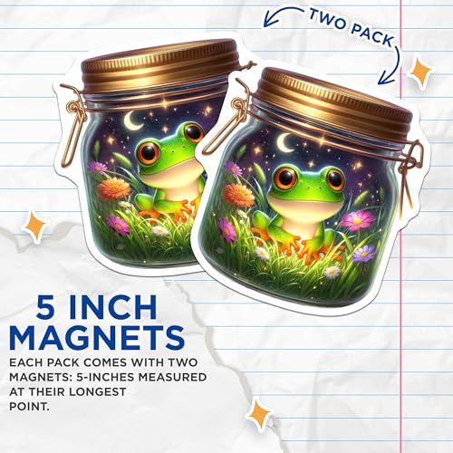 (2 Pack) Cute Green Frog Magnet - Night Sky Scene - 5" On Longest Side - Sticks to Smooth Flat Surfaces - Made in USA - MAG9353