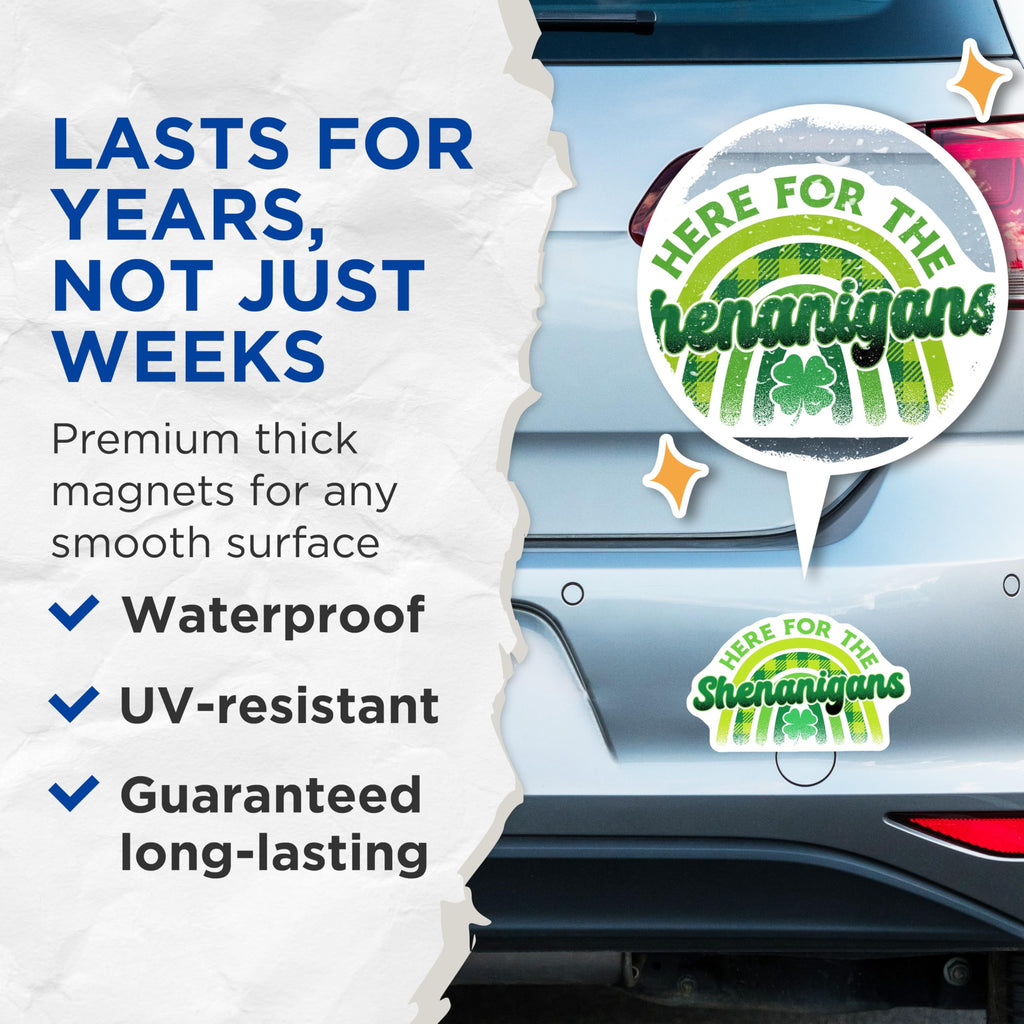 (2 Pack) Shenanigans Magnets - Lucky Irish Decor - Saint Patricks Day Celebration - 5" On Longest Side - Premium Magnet - for Cars, Refrigerators, Toolboxes, Lockers - Made in USA - MAG16889