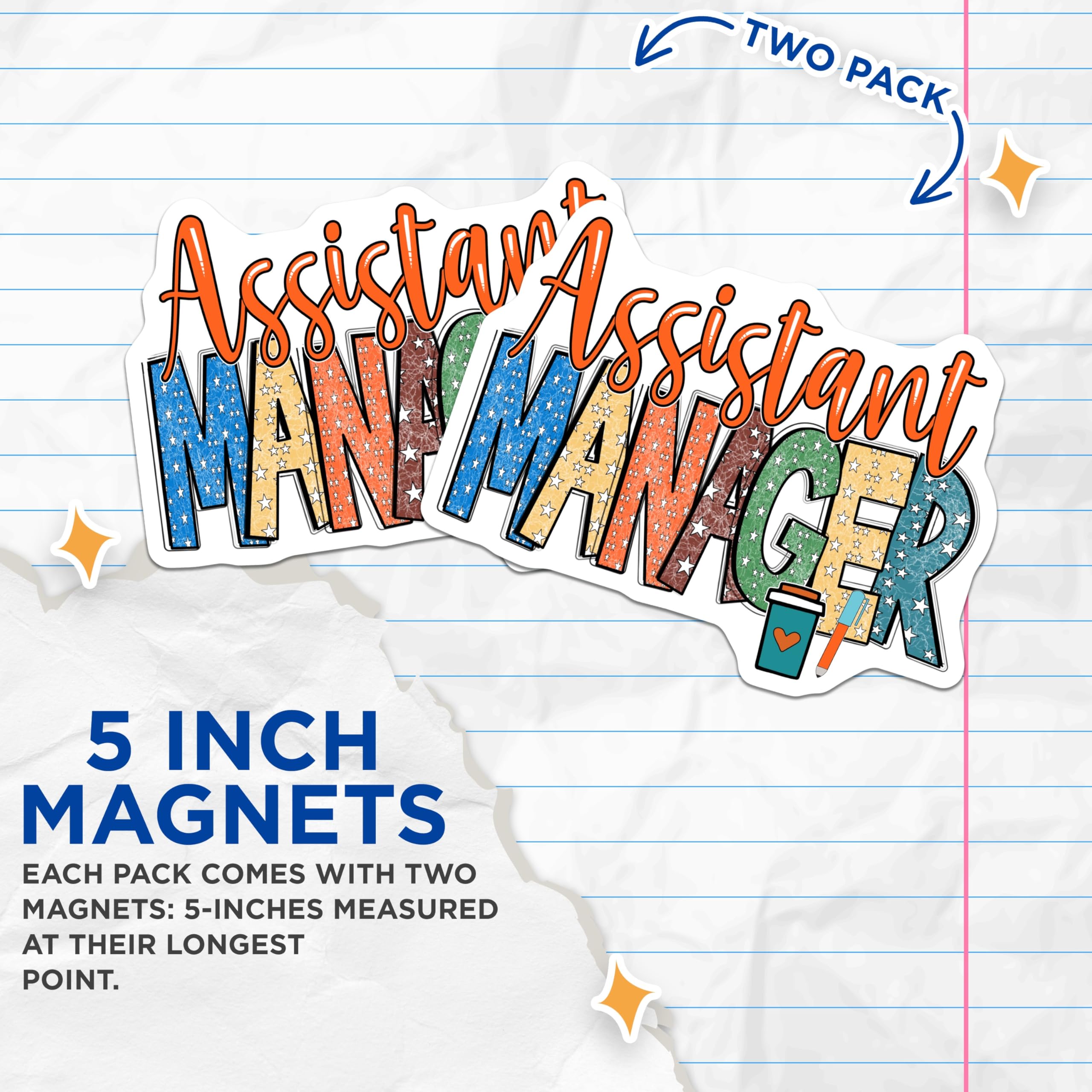 (2 Pack) Assistant Manager Magnets - Job Title Decor - Office Staff Appreciation - 5" On Longest Side - Premium Magnet - for Cars, Refrigerators, Toolboxes, Lockers - Made in USA - MAG17668