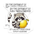 (2 Pack) Racoon with Lemon Stickers - Funny Animal Stickers - Full Transparency Stickers - 5" On Longest Side - Sticks to Smooth Flat Surfaces - Made in USA - BMCS5782