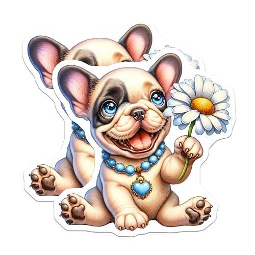 (2 Pack) Cute French Bulldog Stickers - Puppy Art - Adorable Dog Illustration Stickers - 5" On Longest Side - Sticks to Smooth Flat Surfaces - Made in USA - BMCS9586