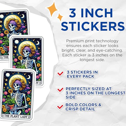 (3 Pack) Plant Lady Decals - Skeleton with Plants - Funny Hippie Decals - 3 Inches On Longest Side - Easy Peel & Apply - Made in USA - 3MCS4246