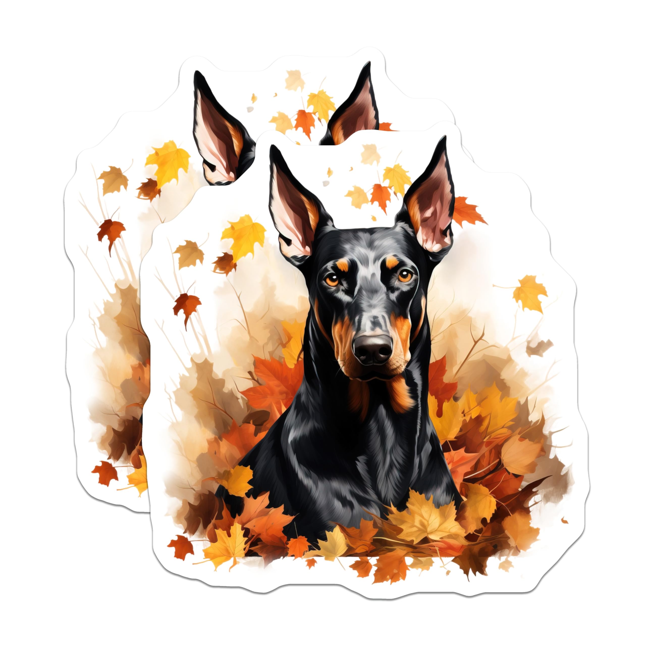 (2 Pack) Doberman Pinscher Magnets - Autumn Dog Decor - Fall Doberman Art - 5 Inches On Longest Side - Thick Durable Magnet - Made in USA - MAG23302