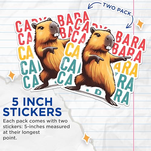(2 Pack) Capybara Stickers - Cute Animal Stickers - Funny Capybara Decal - 5" On Longest Side - Sticks to Any Smooth Flat Surface - Made in USA - BMCS2677