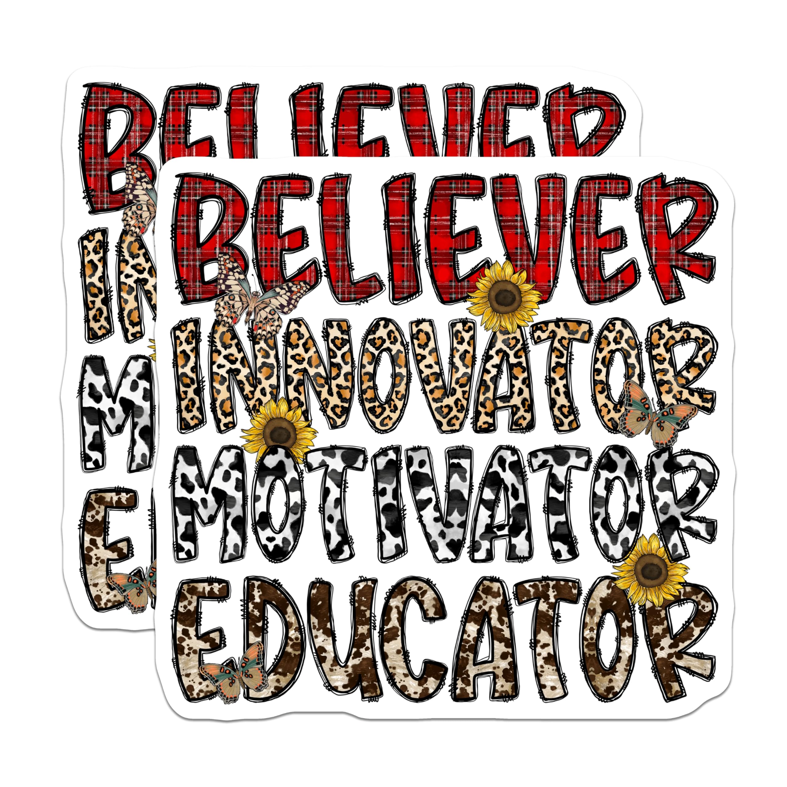 (2 Pack) Believer Innovator Motivator Educator Magnets - Teacher Appreciation - Inspirational Decor - 5 Inches On Longest Side - Thick Durable Magnet - Made in USA - MAG28164