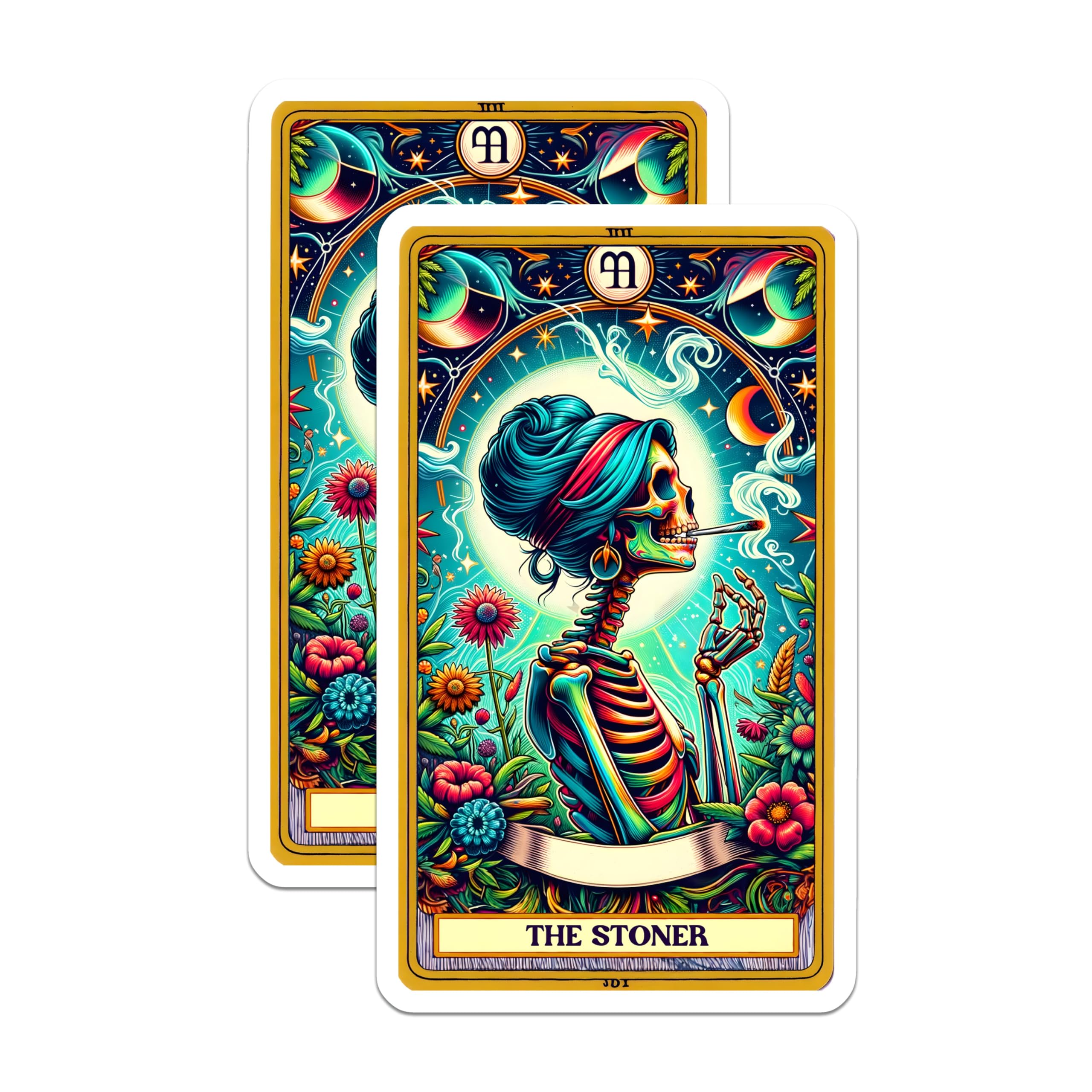 (2 Pack) Stoner Skeleton Magnets - Colorful Cannabis Tarot Card Art - Psychedelic Hippie Decor - Unique Fridge Magnet - 5 Inches On Longest Side - Thick Durable Magnet - Made in USA - MAG22422
