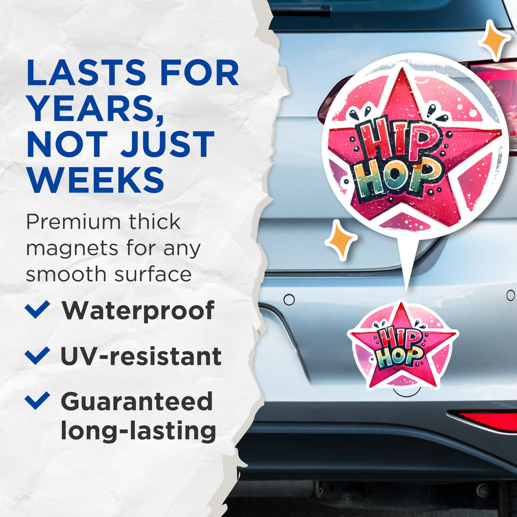 (2 Pack) Hip Hop Magnets - Star Design Magnet - Music Lover Refrigerator Magnets - 5" On Longest Side - Premium Magnet - for Cars, Refrigerators, Toolboxes, Lockers - Made in USA - MAG14352