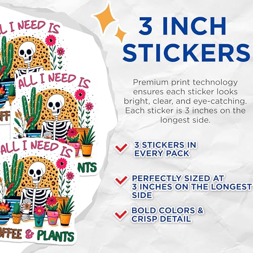 (3 Pack) Coffee Plants Decals - Skeleton Coffee - Plant Lover - Laptop Decal - 3 Inches On Longest Side - Easy Peel & Apply - Made in USA - 3MCS6294