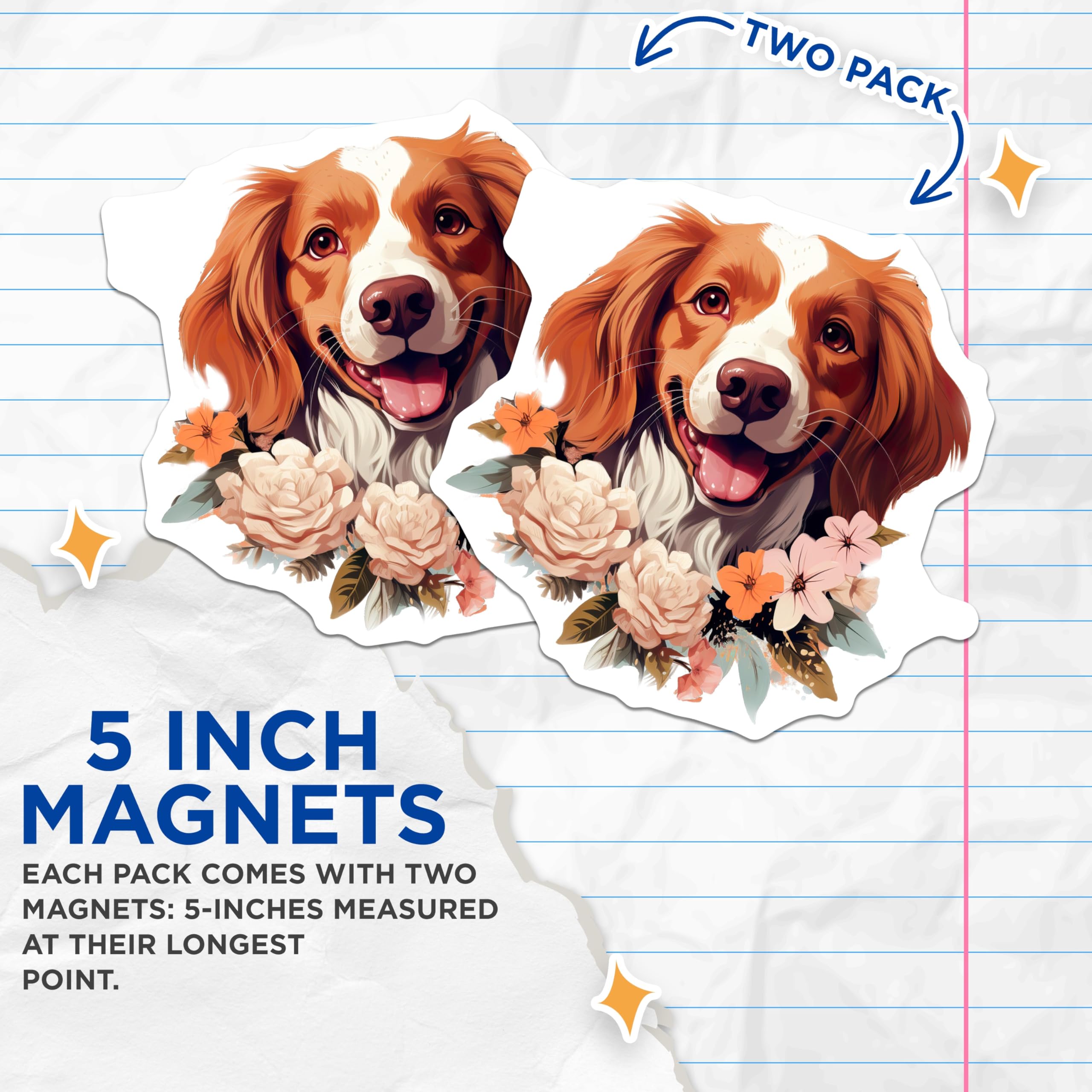 (2 Pack) Cavalier Spaniel Magnets - Happy Dog Floral Decor - Pet Lover Refrigerator Art - 5 Inches On Longest Side - Thick Durable Magnet - Made in USA - MAG29938
