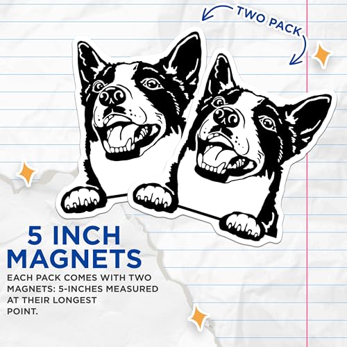 (2 Pack) Cute Dog Face Magnets - Funny Animal Magnet for Refrigerator - Black and White Dog Magnet - 5" On Longest Side - for Cars, Fridges, Toolboxes - Made in USA - MAG4040