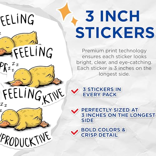 (3 Pack) Unproductucktive Decals - Lazy Duck Stickers - Funny Laptop Decal - 3 Inches On Longest Side - Easy Peel & Apply - Made in USA - 3MCS8293
