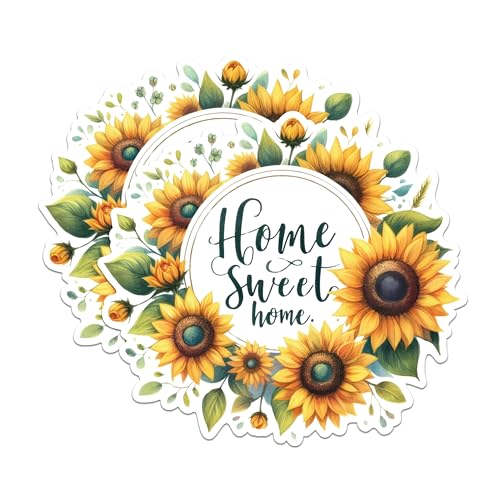 (2 Pack) Home Sweet Home Stickers - Sunflower Flower Stickers - Inspirational Quote Stickers - 5" On Longest Side - Sticks to Any Smooth Flat Surface - Made in USA - BMCS2561
