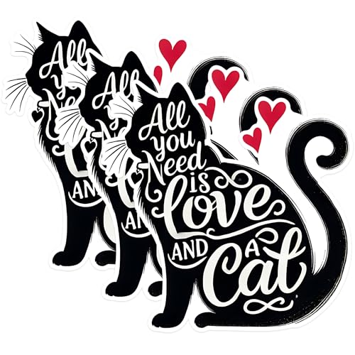 (3 Pack) Cat Love Decals - Cat Lover - Laptop Decal - 3 Inches On Longest Side - Easy Peel & Apply - Made in USA - 3MCS1601