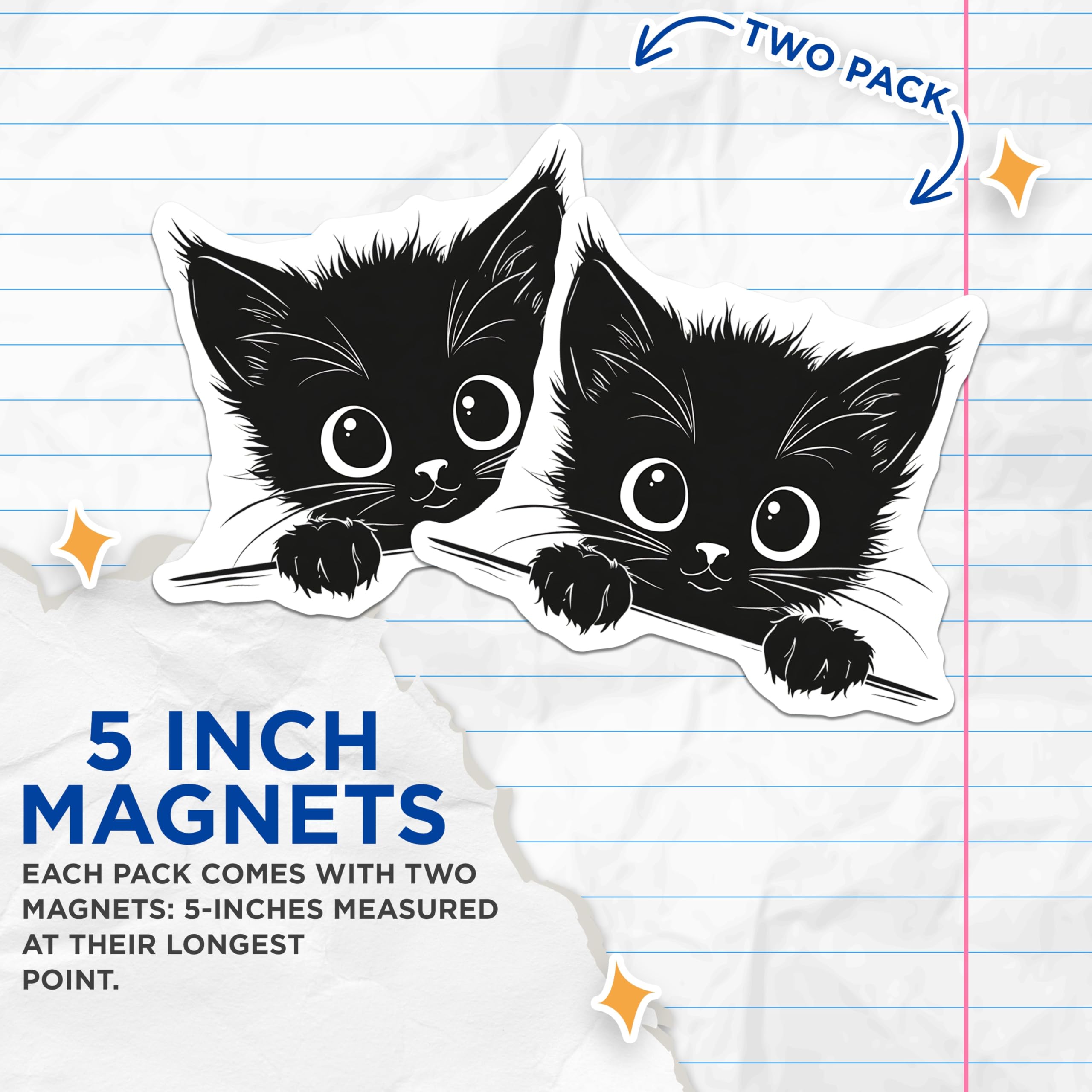 (2 Pack) Black Cat Magnets - Cute Kitten Decor - Feline Lover Gifts - 5" On Longest Side - Premium Magnet - for Cars, Refrigerators, Toolboxes, Lockers - Made in USA - MAG14084