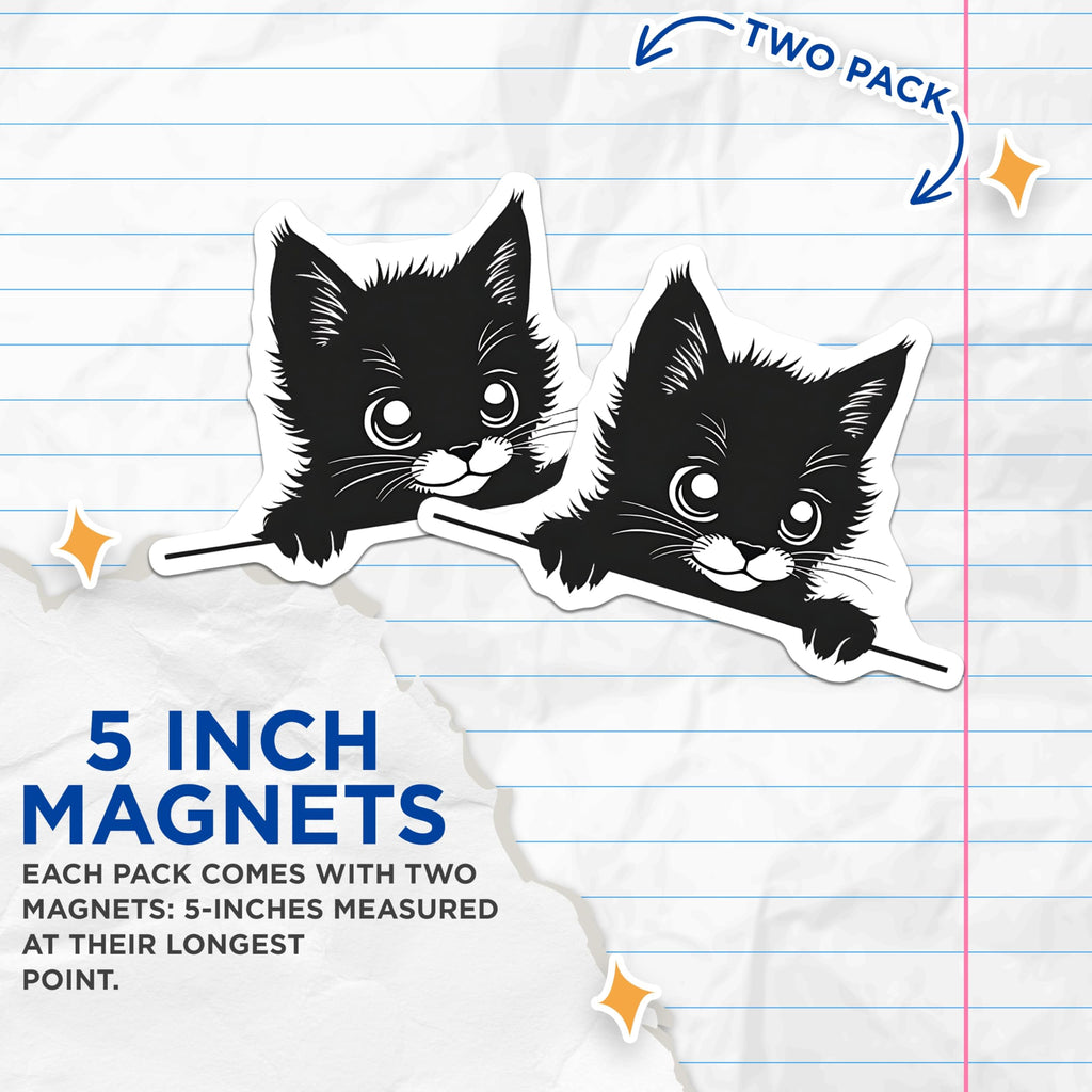 (2 Pack) Black Cat Magnets - Cute Kitten Decor - Refrigerator Locker Kitty Magnets - 5" On Longest Side - Premium Magnet - for Cars, Refrigerators, Toolboxes, Lockers - Made in USA - MAG15221