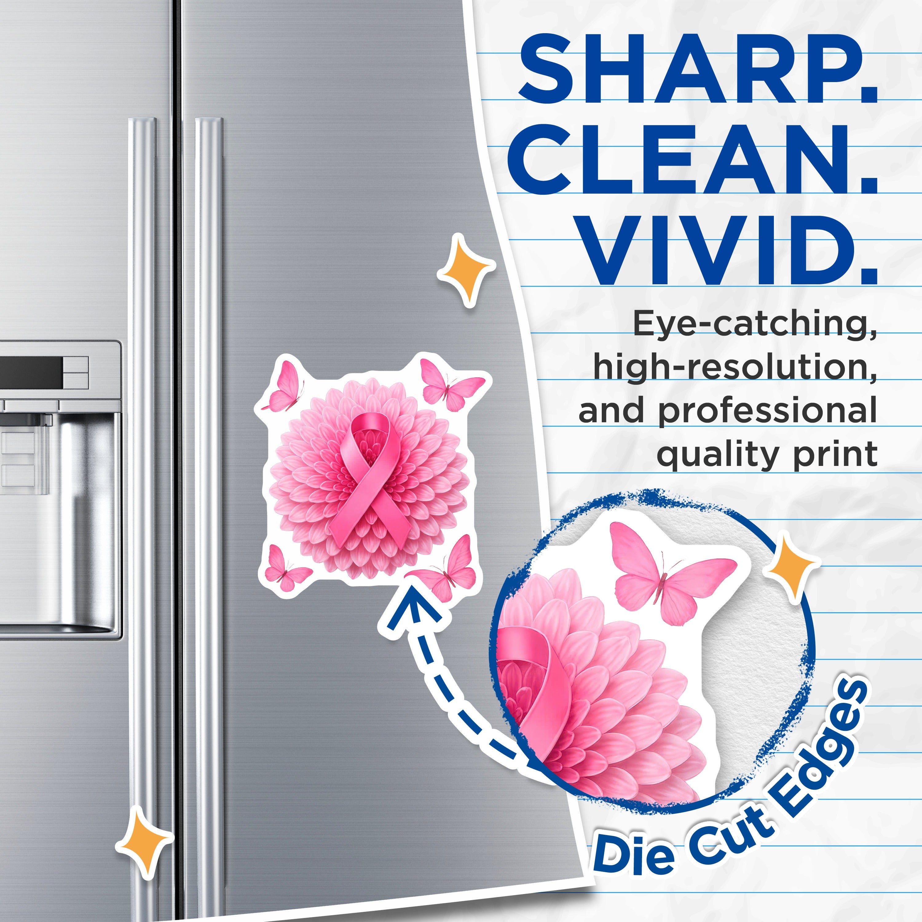 (2 Pack) Breast Cancer Awareness Magnets - Pink Ribbon Support - Floral Butterfly Hope Decor - 5 Inches On Longest Side - Thick Durable Magnet - Made in USA - MAG39322