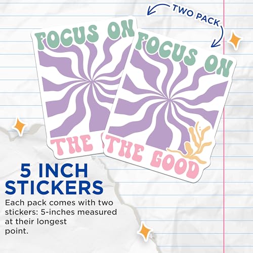 (2 Pack) Focus On The Good Stickers - Motivational Quote Stickers - Positive Vibes Stickers - Inspirational Stickers Pack - 5" On Longest Side - Sticks to Smooth Flat Surfaces - Made in USA - BMCS3832