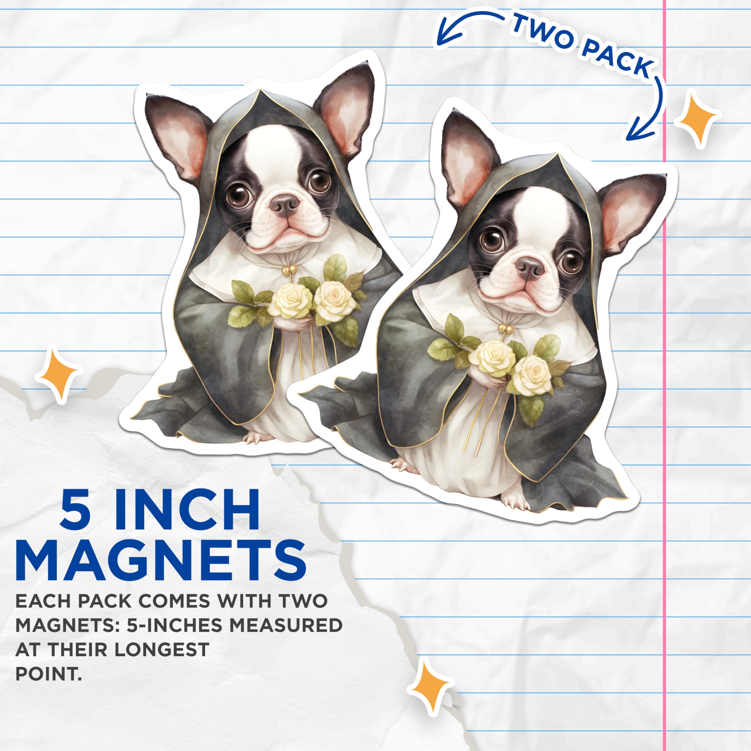 (2 Pack) Nun Boston Terrier Magnets - Religious Dog Art - Funny Fridge Magnets - 5" On Longest Side - Premium Magnet - for Cars, Refrigerators, Toolboxes, Lockers - Made in USA - MAG17104
