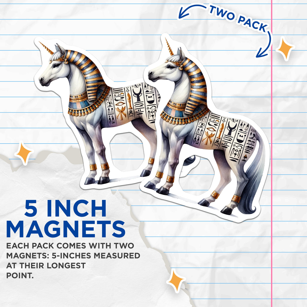 (2 Pack) Egyptian Unicorn Magnets - Mythology Art - Fantasy Fridge Decor - 5 Inches On Longest Side - Thick Durable Magnet - Made in USA - MAG37496