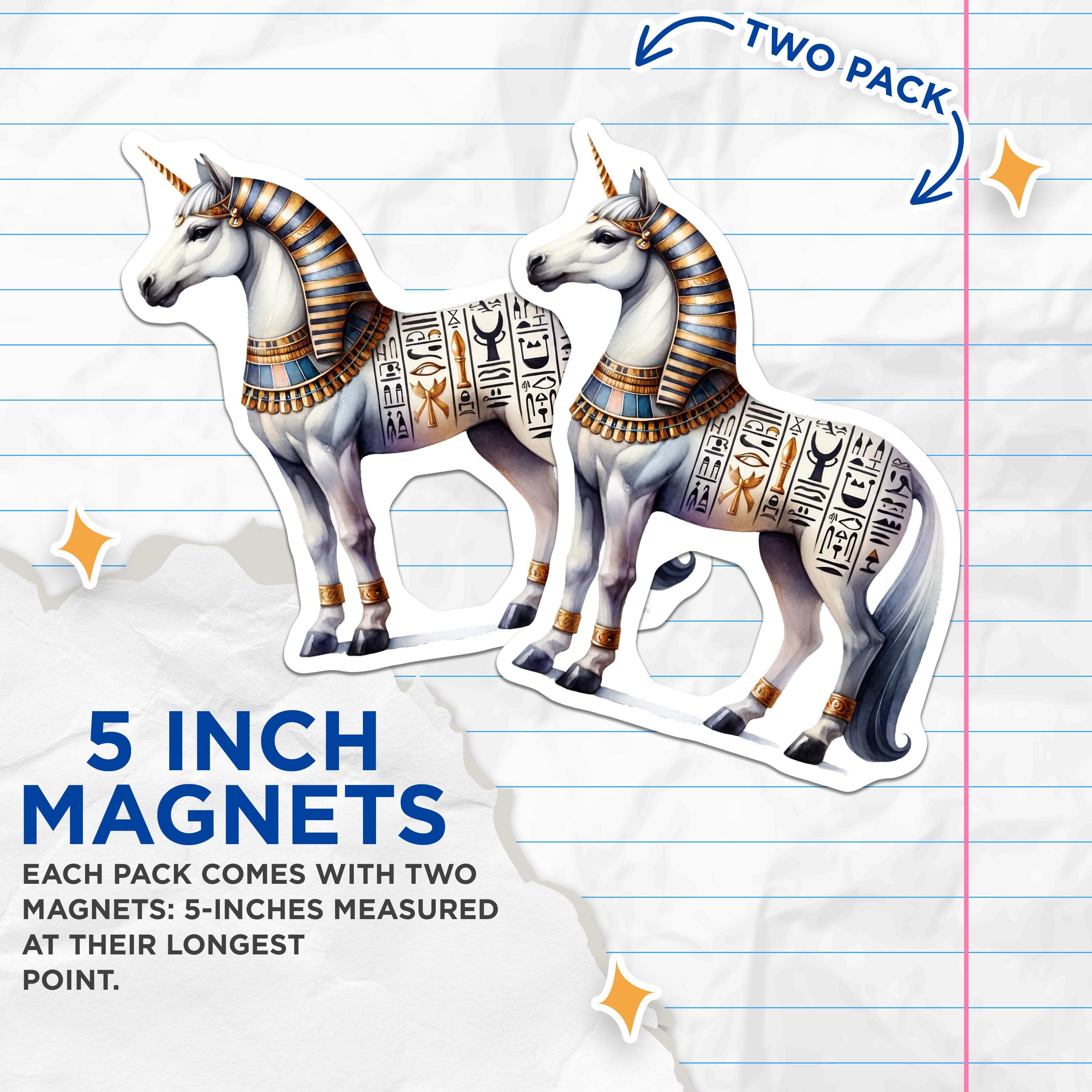 (2 Pack) Egyptian Unicorn Magnets - Mythology Art - Fantasy Fridge Decor - 5 Inches On Longest Side - Thick Durable Magnet - Made in USA - MAG37496
