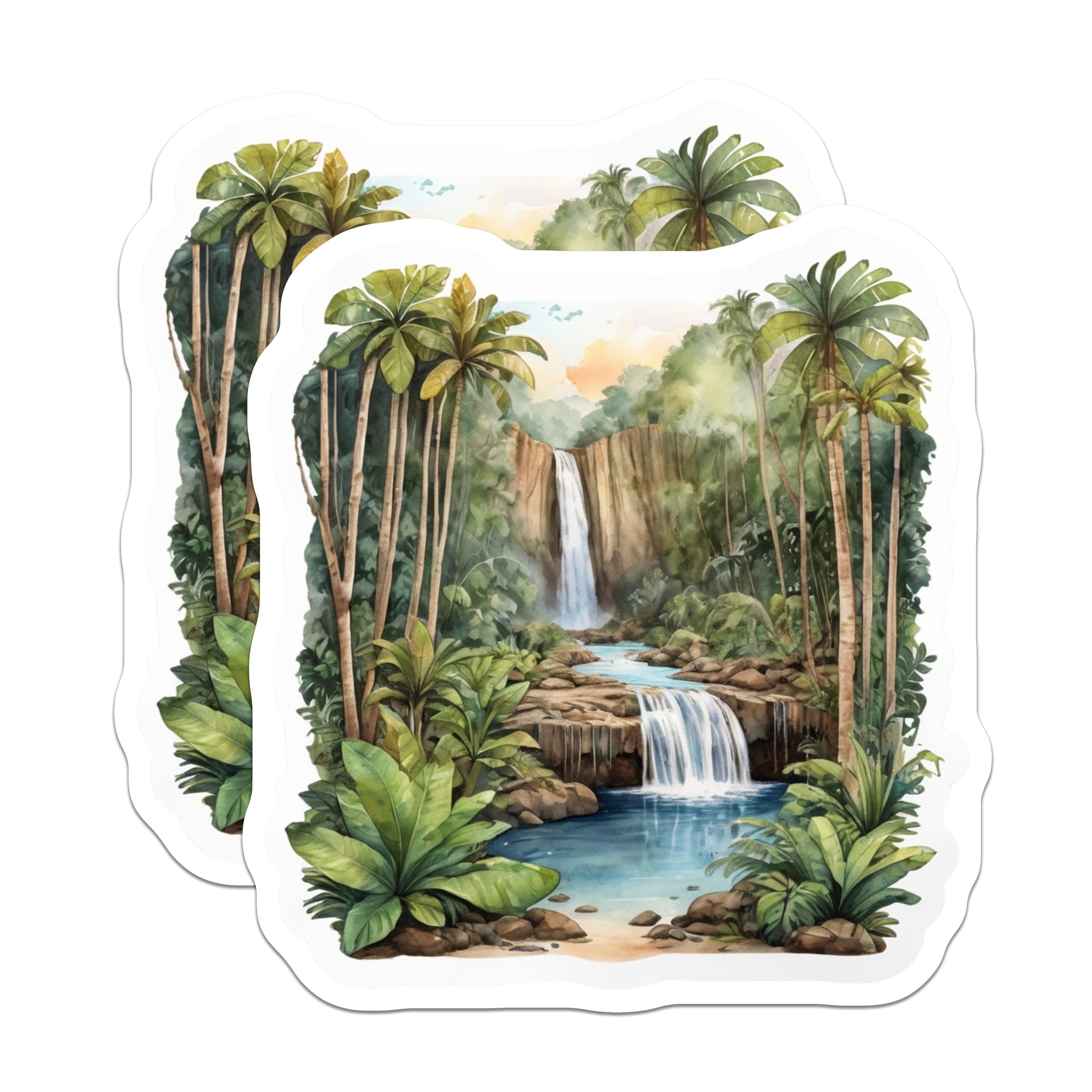 (2 Pack) Tropical Waterfall Magnets - Jungle Landscape Art - Nature Lover Decor - Serene Oasis Scene - Lush Rainforest - 5 Inches On Longest Side - Thick Durable Magnet - Made in USA - MAG38223