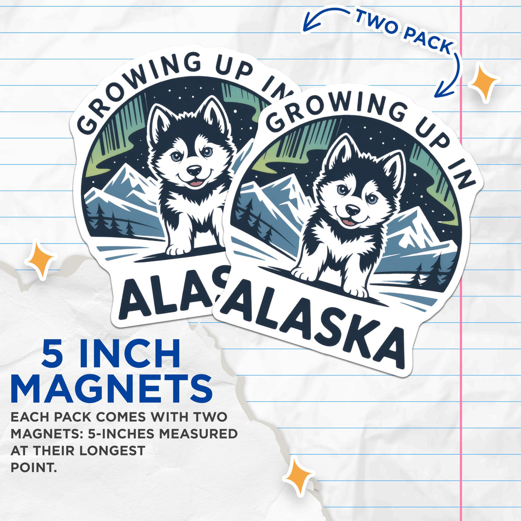 (2 Pack) Alaskan Husky Magnets - Growing Up in Alaska Decor - Cute Dog Magnets - 5" On Longest Side - Premium Magnet - for Cars, Refrigerators, Toolboxes, Lockers - Made in USA - MAG18914