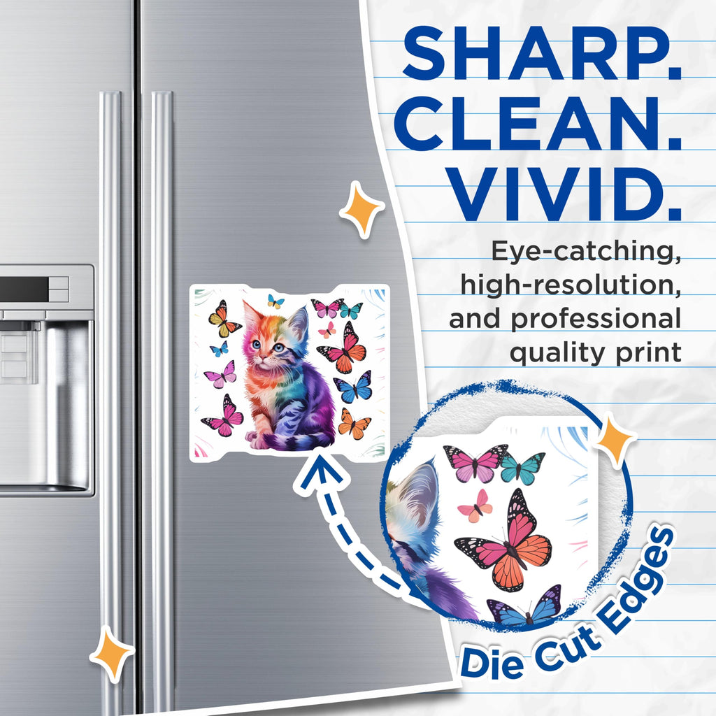 (2 Pack) Rainbow Kitten Magnets - Colorful Butterfly Decor - Whimsical Cat Fridge Art - Cute Animal Magnetic Accents - 5 Inches On Longest Side - Thick Durable Magnet - Made in USA - MAG20933
