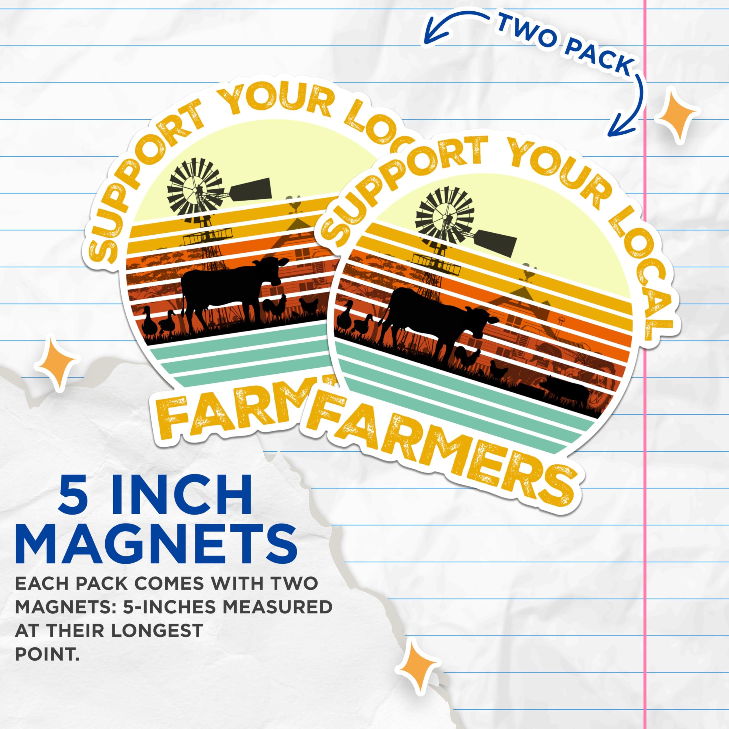(2 Packs) Support Your Local Farmers Magnets - Support Local Farming Magnets - 5 Inches On Longest Side - Premium Magnet - for Fridges, Toolboxes, Cars - Made in USA - MAG2525
