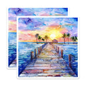 (2 Pack) Tropical Sunset Magnets - Watercolor Beach Decor - Ocean Pier Art Accent - 5 Inches On Longest Side - Thick Durable Magnet - Made in USA - MAG39992
