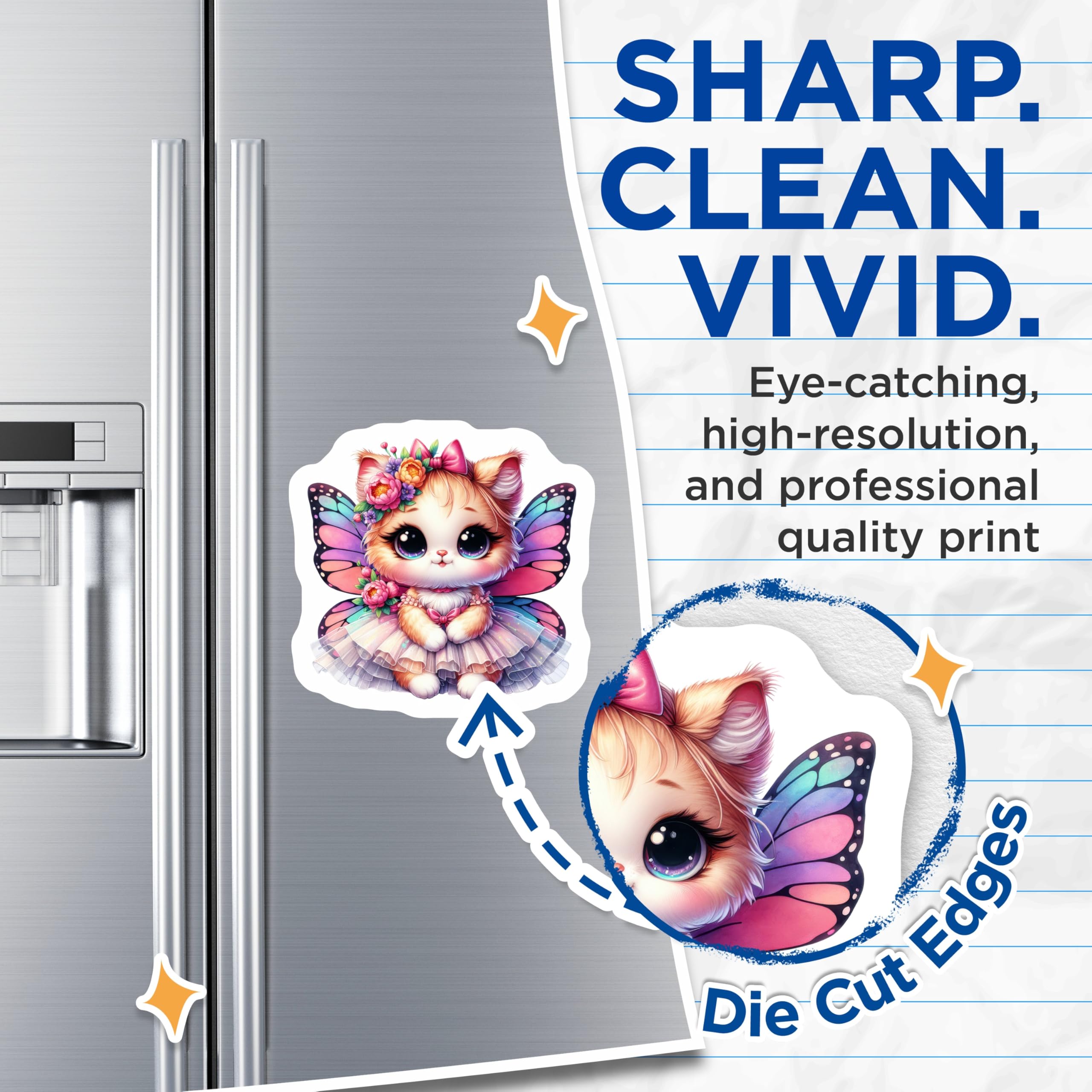 (2 Pack) Adorable Fairy Cat Magnets - Kawaii Butterfly Kitten Decor - Sweet Whimsical Princess Animal Refrigerator Accessory - 5 Inches On Longest Side - Thick Durable Magnet - Made in USA - MAG20363