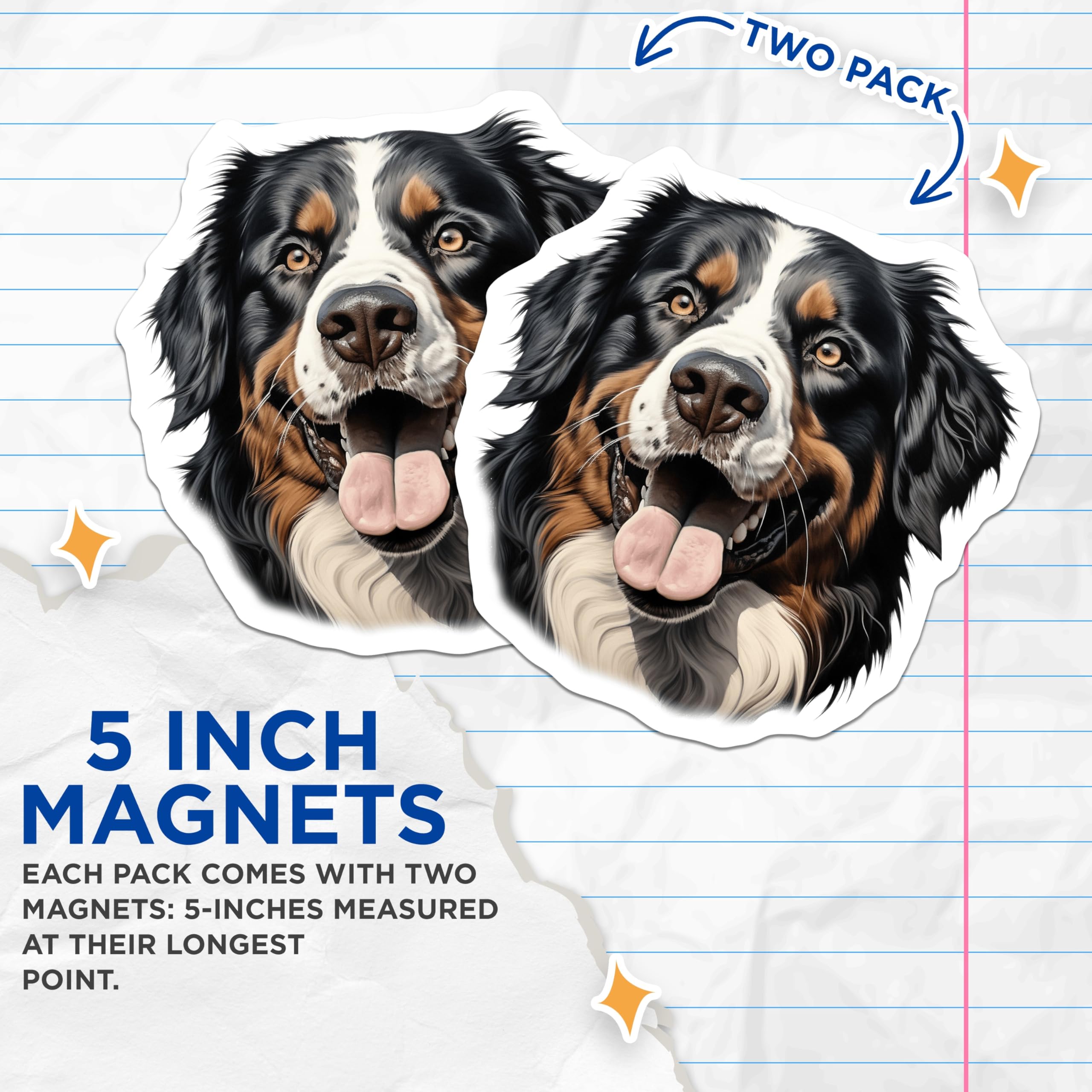 (2 Pack) Bernese Mountain Dog Magnets - Dog Lover Decor - Pet Parent Supplies - 5 Inches On Longest Side - Thick Durable Magnet - Made in USA - MAG29757