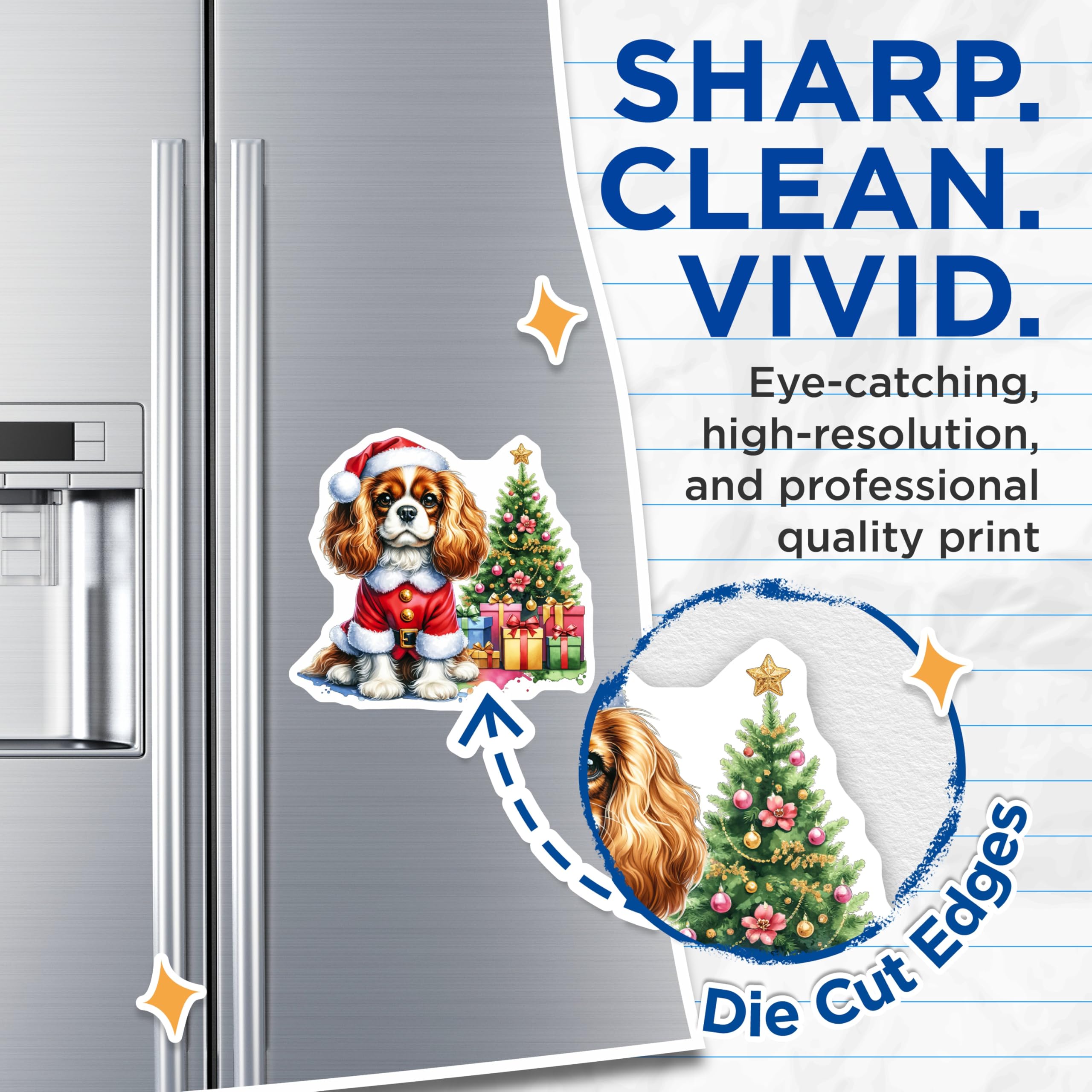 (2 Pack) Cavalier Christmas Magnets - Santa Dog Holiday Decor - Cute Animal Fridge Art - 5 Inches On Longest Side - Thick Durable Magnet - Made in USA - MAG29606