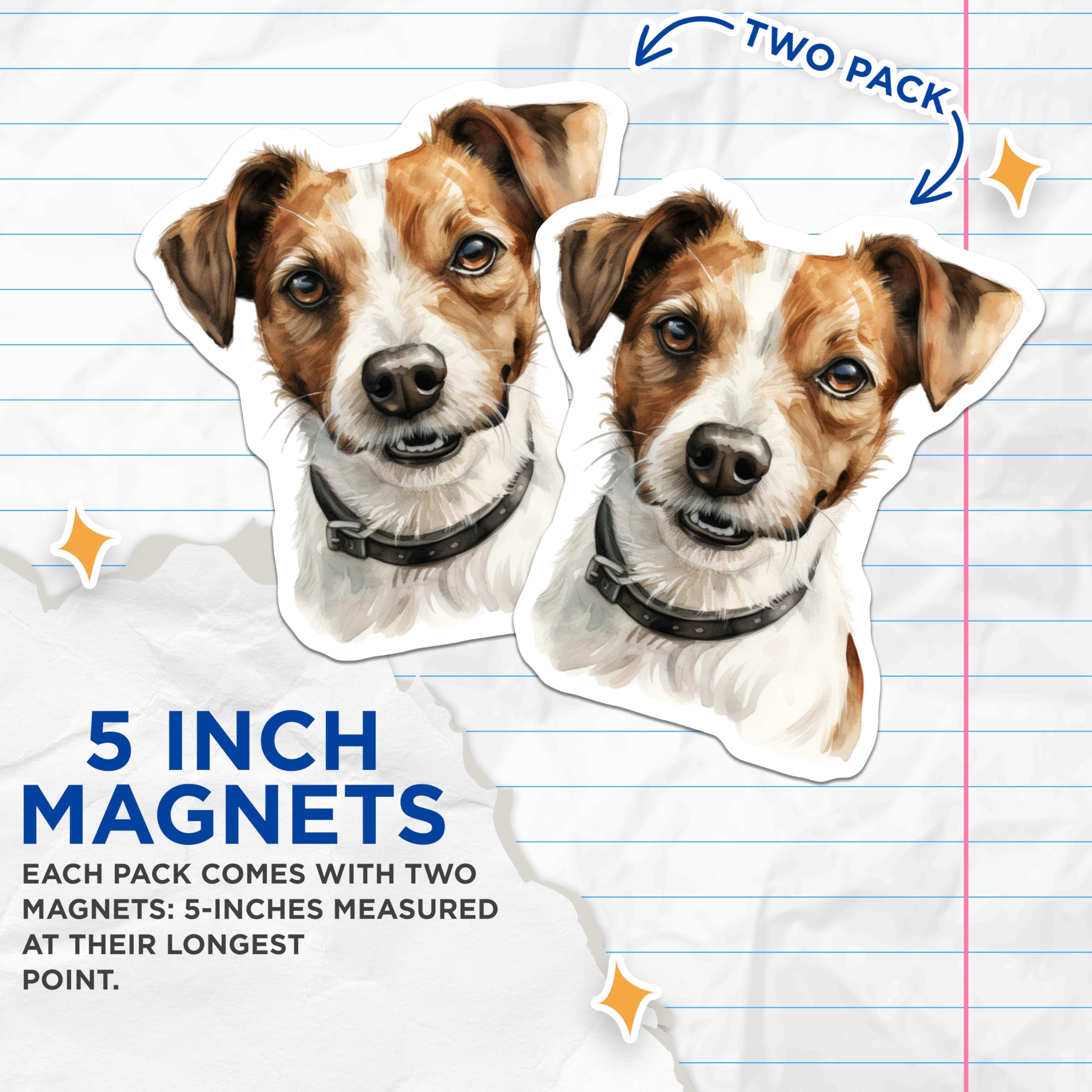 (2 Pack) Jack Russell Terrier Magnets - Watercolor Dog Art - Pet Lover Fridge Locker Kitchen Decor - 5 Inches On Longest Side - Thick Durable Magnet - Made in USA - MAG27177