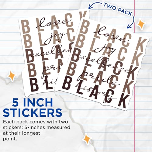 (2 Pack) Love Joy Excellence Pride History Stickers - Inspirational Stickers - Motivational Stickers - 5" On Longest Side - Sticks to Smooth Flat Surfaces - Made in USA - BMCS3879