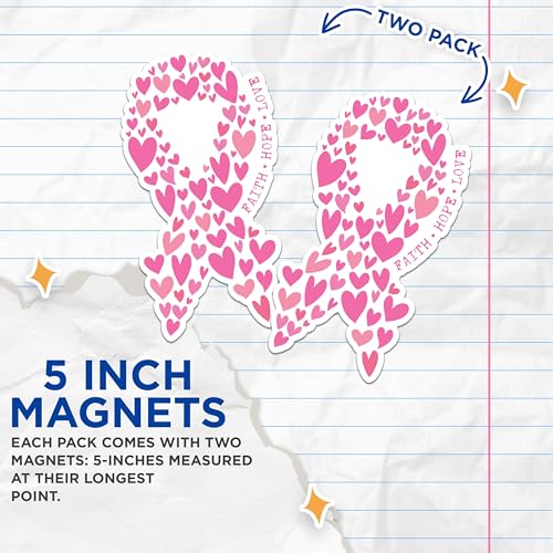 (2 Packs) Breast Cancer Pink Ribbon Magnets - Faith Hope Love Pink Breast Cancer Awarness Magnets - 5" On Longest Side - Premium - for Fridges, Toolboxes, Cars - Made in USA - MAG2450