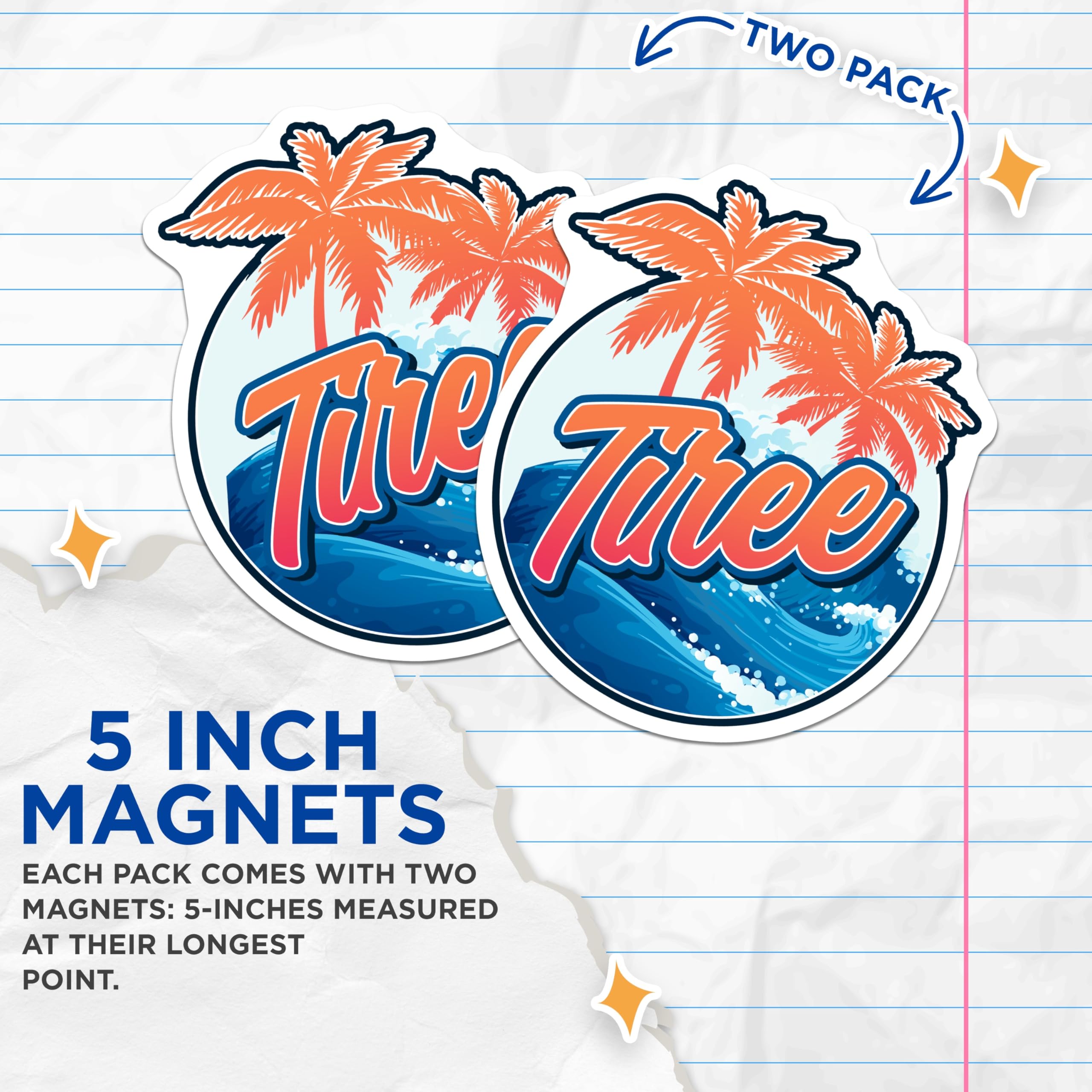 (2 Pack) Taree Magnets - Beach Town Vibe - Palm Tree Art - 5" On Longest Side - Premium Magnet - for Cars, Refrigerators, Toolboxes, Lockers - Made in USA - MAG18864