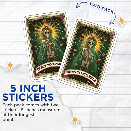(2 Pack) Born to Sparkle Stickers - Day of The Dead Art - Skull and Roses Decal - 5" On Longest Side - Sticks to Smooth Flat Surfaces - Made in USA - BMCS3928