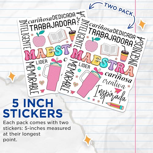 (2 Pack) Spanish Teacher Stickers - 5" On Longest Side - Sticks to Smooth Flat Surfaces - Made in USA - BMCS9125 - BMCS9125
