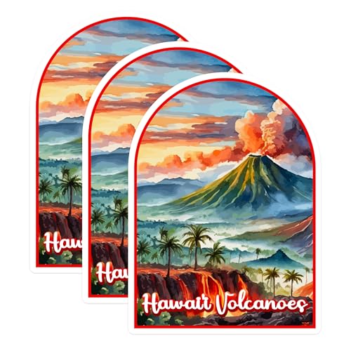 (3 Pack) Hawaii Volcanoes Decals - Island Lava Flow - Tropical Laptop Decals - 3 Inches On Longest Side - Easy Peel & Apply - Made in USA - 3MCS0409