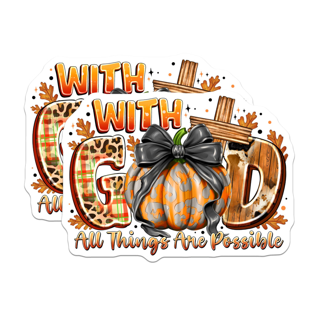 (2 Pack) Christian Magnets - with God All Things are Possible Quote - Autumn Pumpkin Leopard Print - Faith Decor - 5 Inches On Longest Side - Thick Durable Magnet - Made in USA - MAG24821