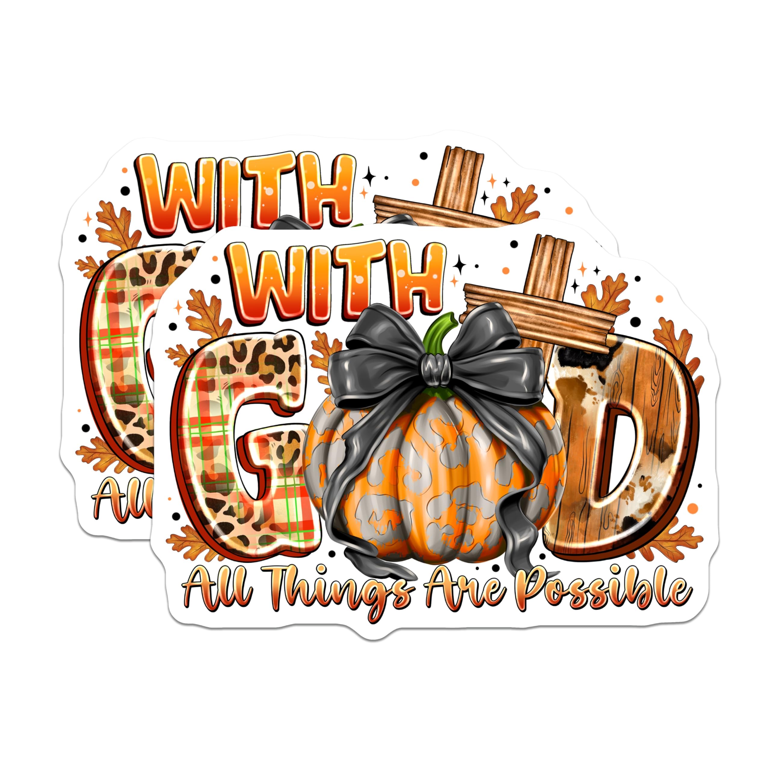 (2 Pack) Christian Magnets - with God All Things are Possible Quote - Autumn Pumpkin Leopard Print - Faith Decor - 5 Inches On Longest Side - Thick Durable Magnet - Made in USA - MAG24821