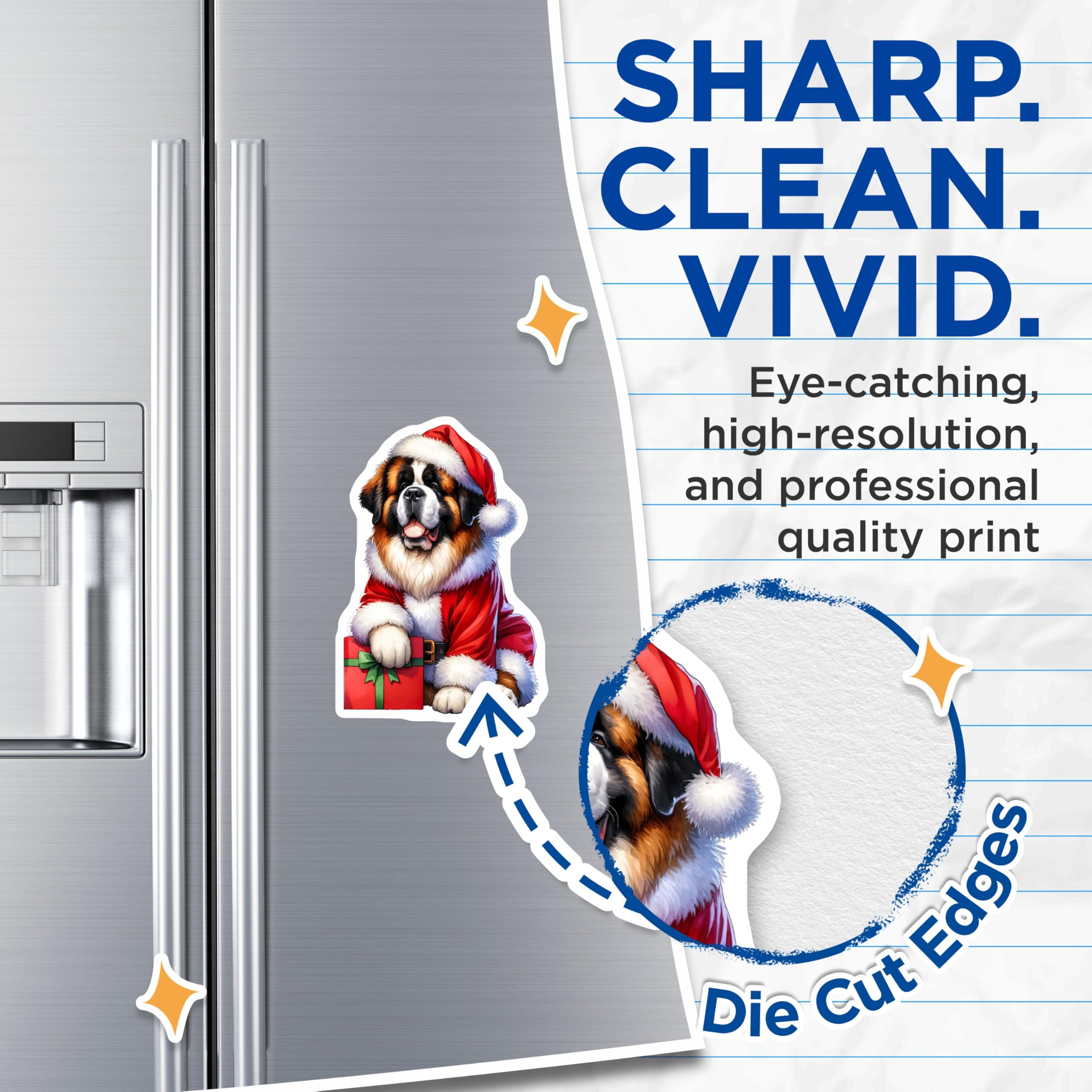 (2 Pack) Santa St Bernard Dog Magnets - Christmas Pet Decor - Holiday Fridge Accent for Animal Lovers - 5 Inches On Longest Side - Thick Durable Magnet - Made in USA - MAG27655
