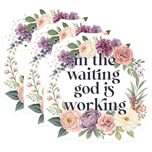 (3 Pack) Waiting God Working Decals - Floral Faith Stickers - Inspirational Laptop Decal - 3 Inches On Longest Side - Easy Peel & Apply - Made in USA - 3MCS0085