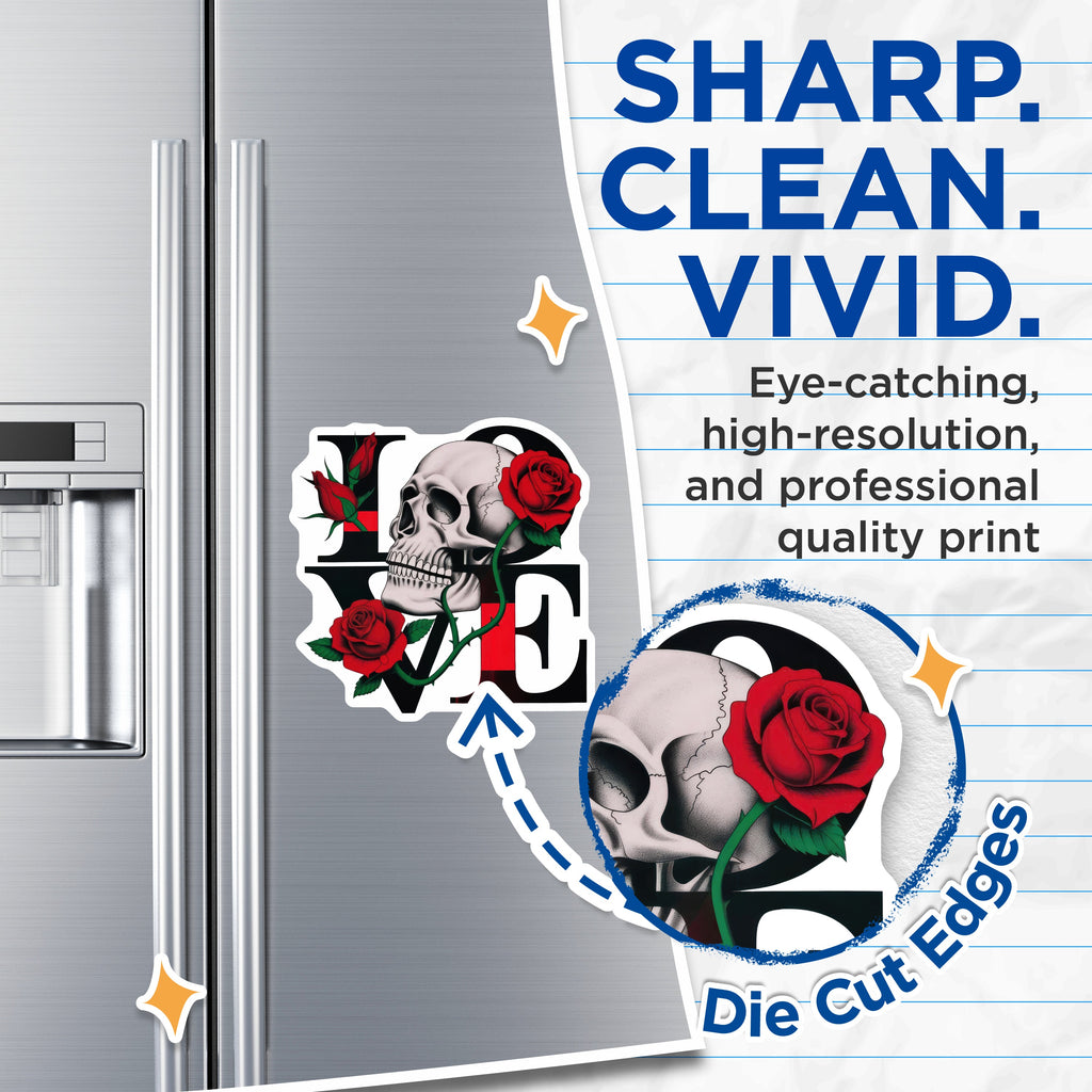 (2 Pack) Skull Rose Love Magnets - Gothic Fridge Decor - Alternative Valentine Statement Magnets - 5 Inches On Longest Side - Thick Durable Magnet - Made in USA - MAG36658