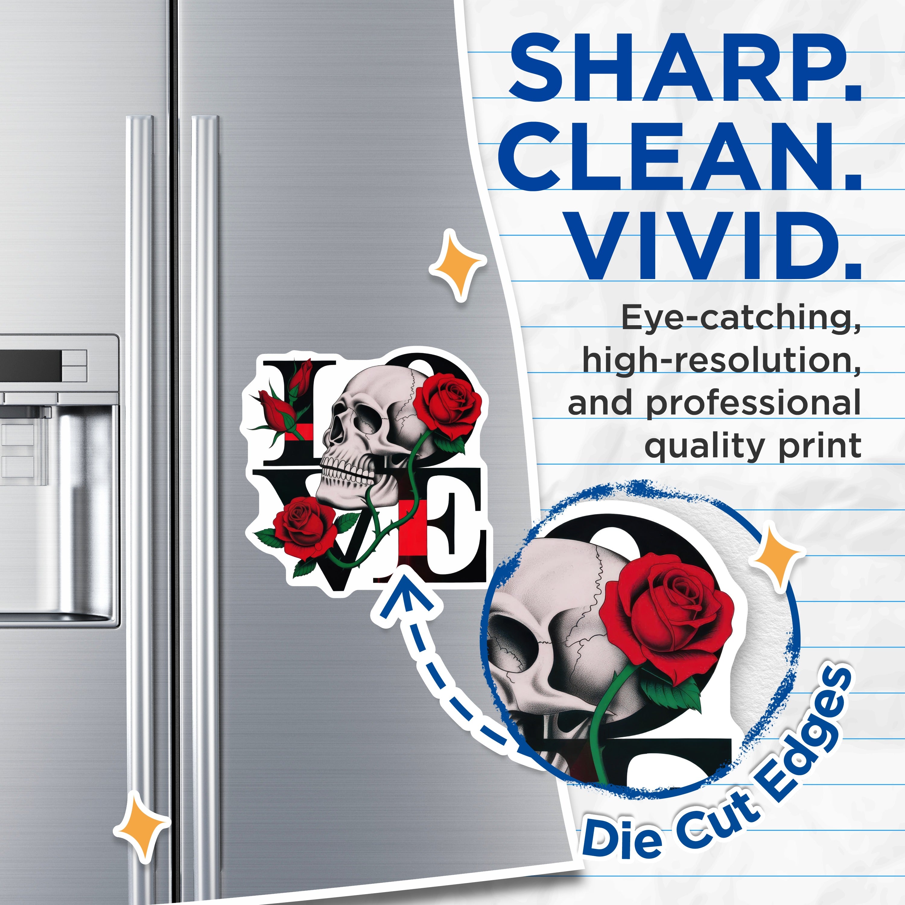 (2 Pack) Skull Rose Love Magnets - Gothic Fridge Decor - Alternative Valentine Statement Magnets - 5 Inches On Longest Side - Thick Durable Magnet - Made in USA - MAG36658