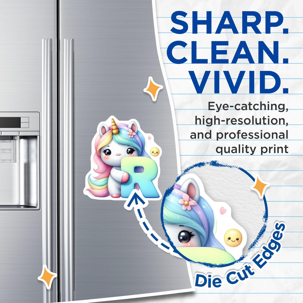(2 Pack) Letter R Unicorn Magnets - Initial R Decor - Rainbow Unicorn Art Fridge Decor - 5" On Longest Side - Premium Magnet - for Cars, Refrigerators, Toolboxes, Lockers - Made in USA - MAG16165