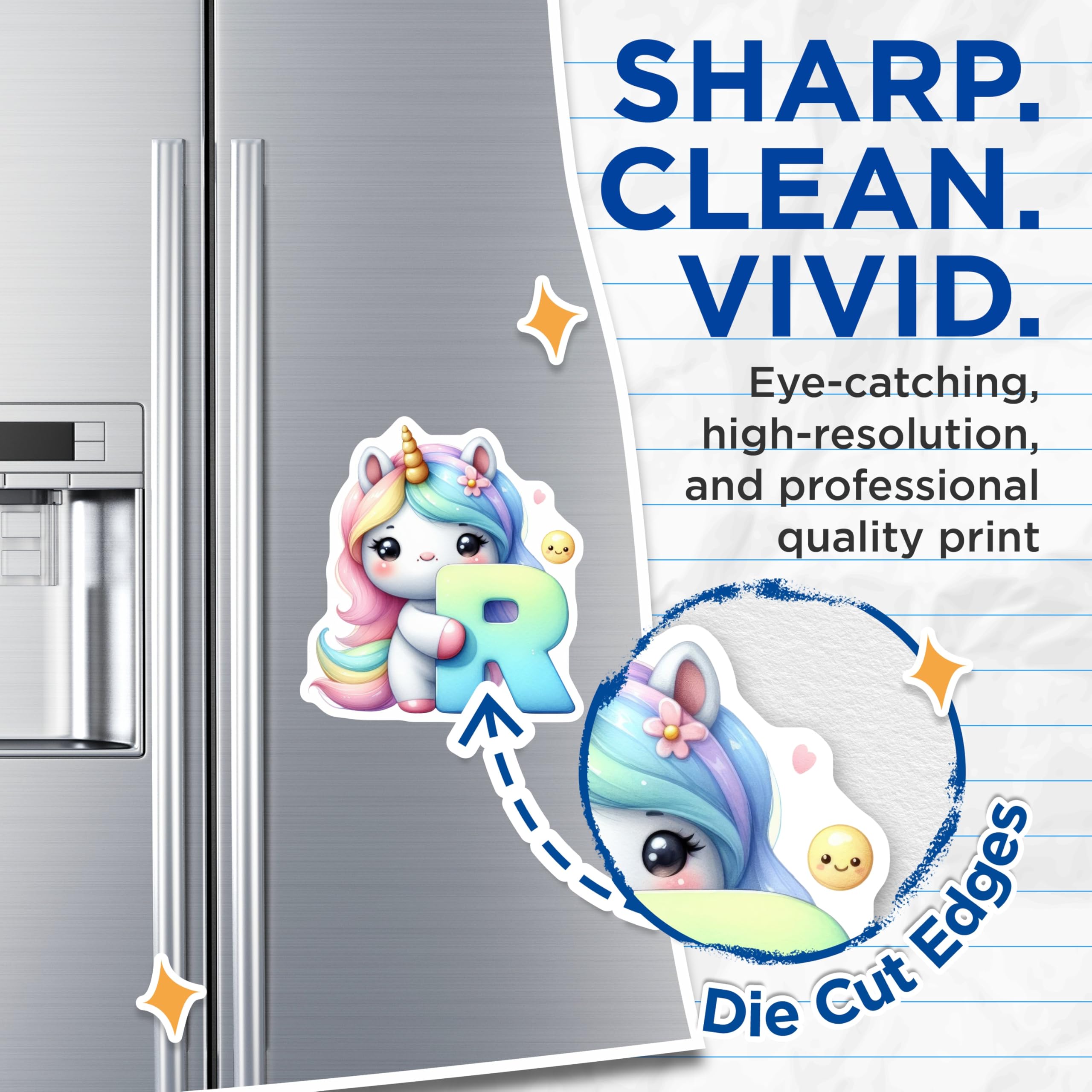 (2 Pack) Letter R Unicorn Magnets - Initial R Decor - Rainbow Unicorn Art Fridge Decor - 5" On Longest Side - Premium Magnet - for Cars, Refrigerators, Toolboxes, Lockers - Made in USA - MAG16165