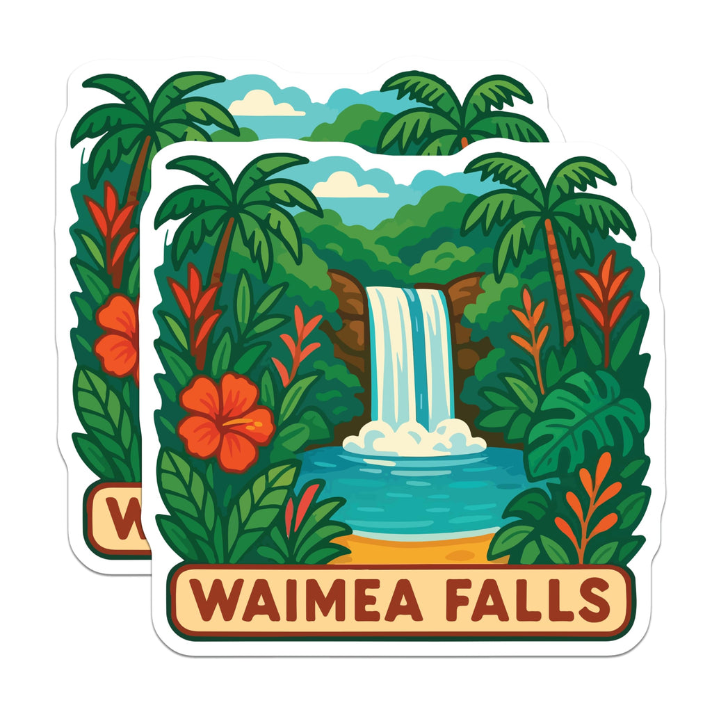 (2 Pack) Waimea Falls Hawaii Magnets - Tropical Island Waterfall Art Decor - Oahu Nature Scene Fridge - 5 Inches On Longest Side - Thick Durable Magnet - Made in USA - MAG20044